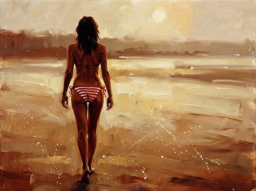 Eenzame wandeling op een strand bij zonsondergang