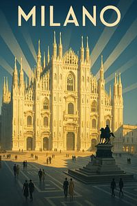 Mailand Art Deco Poster - Duomo di Milano Retro Illustration