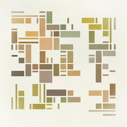 Geometrisch abstract en figuratief werk in natuurlijke tinten