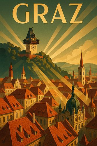 Graz Art Deco Poster - Vintage Oostenrijkse Skyline