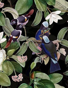 Blauwe exotische vogels in de nachttuin van Uta Naumann