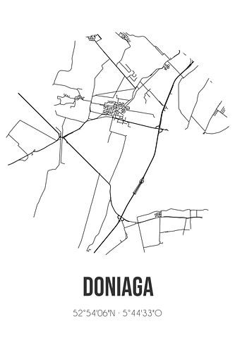 Doniaga (Fryslan) | Karte | Schwarz und weiß