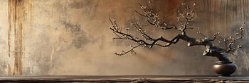 Abstracte Japanse tak in een panorama stilleven