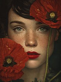 Frau mit roten Mohnblumen – Ein romantisches Porträt voller Charakter von SPEQ ART
