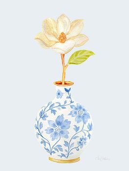 Vase mit Magnolie – Porzellan mit blauem Untergrund