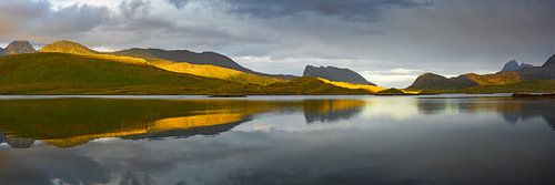 Panorama van het Selfjord bij middernachtzon