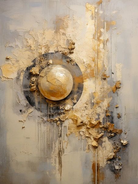 Abstract schilderij in beige en goud – Textuurkunst van Joriali Abstract