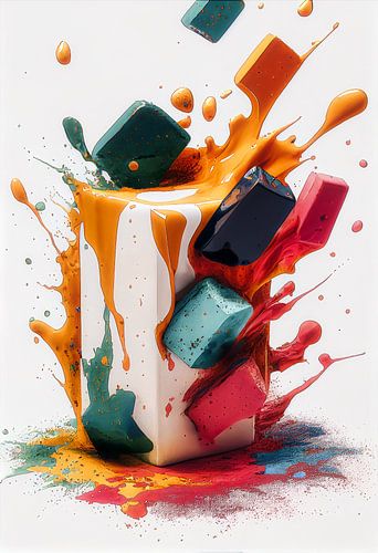 Veel kleurige blokken die speels uiteen vallen.