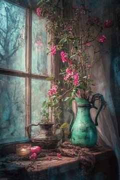 Blossom Branches at Window and Jar - Dreamy Painting by Joriali photography and paintings