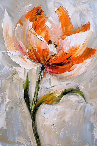 Abstract bloemschilderij met oranje tinten