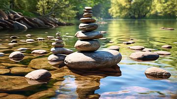 Stapel von Balancesteinen auf dem Fluss von Animaflora PicsStock