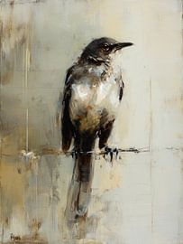 Peinture minimaliste représentant un oiseau chanteur