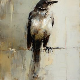 Minimalistisches Gemälde eines Singvogels von But First Framing