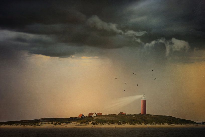 Lighthouse on Texel in a storm | Art work the Netherlands by Willie Kers