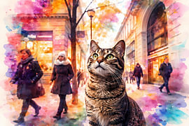 Katze in einer winterlichen Straße