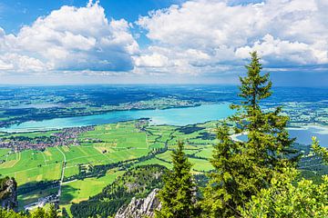 Uitzicht vanaf de Tegelberg naar Schwangau en de Forggensee en Bannwal van Rico Ködder