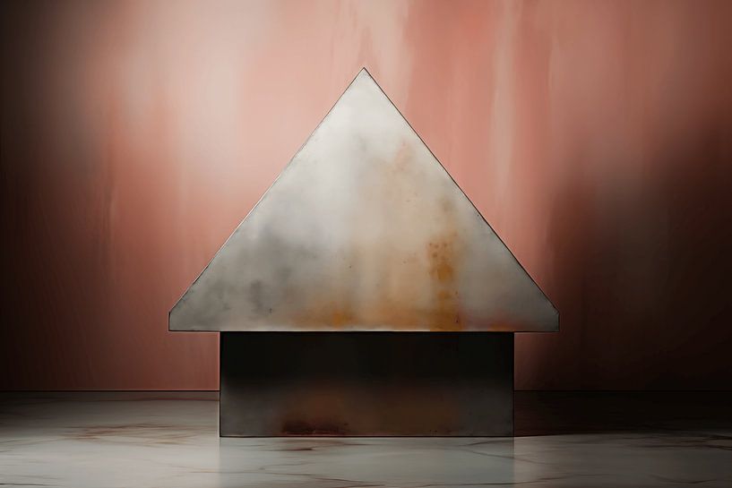 Abstraktes räumliches Zusammenspiel zwischen einem Rechteck und einem Dreieck von Ton Kuijpers