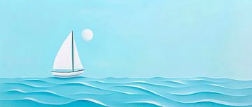 Zeilboot op kalm, blauw water van Poster Art Shop