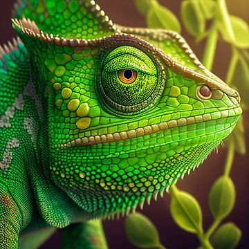 Groene kameleon op een tak, Kunstillustratie van Animaflora PicsStock