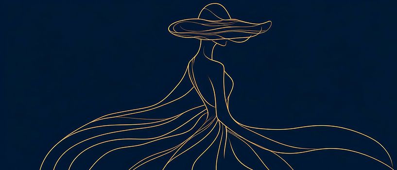 Eenvoudige elegantie - vrouwelijke contour met hoed van Poster Art Shop