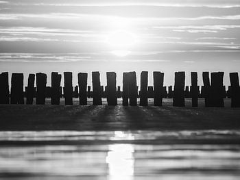Zonsondergang Zoutelande Zwart-Wit (horizontaal)