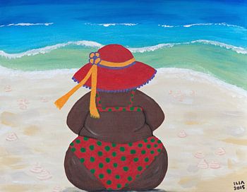 Dicke Dame am Strand