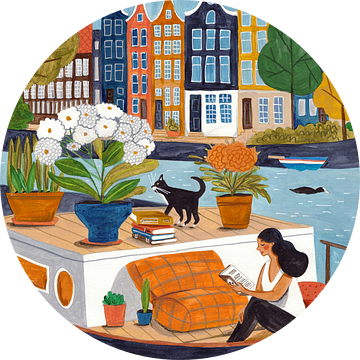 Vrouw op Woonboot in Amsterdam van Caroline Bonne Müller