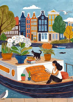 Woman on houseboat in Amsterdam by Caroline Bonne Müller