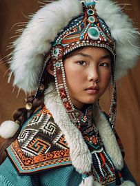 Porträt eines mongolischen Mädchens in traditioneller Tracht von Carla Van Iersel