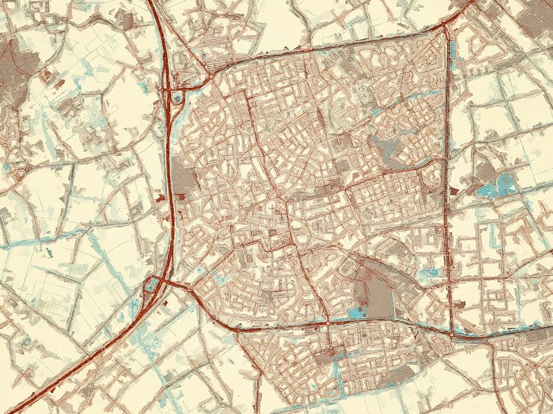 Map of Uden in the style Blue &amp; Cream by De Kaartenwinkel