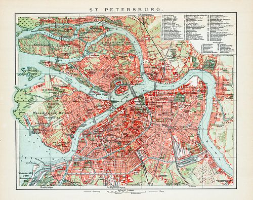 Vintage plattegrond Sint Petersburg ca. 1900