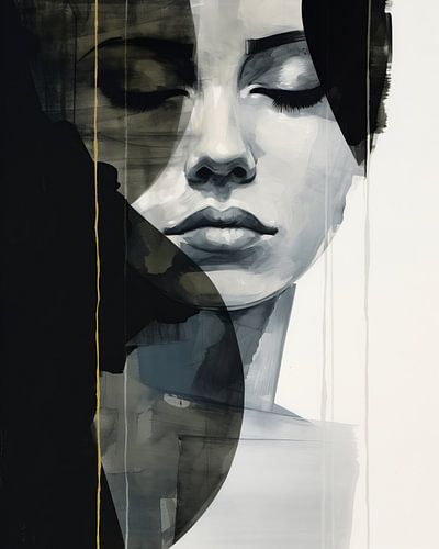 Portret in zwart-wit, modern en abstract