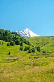 View of the Georgian mountain peaks and glaciers
