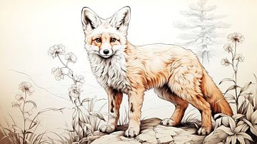 pen drawing of a fox by Gelissen Artworks