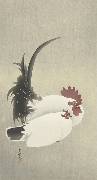 Ohara Koson - Haan en kip (bewerkt) van Peter Balan