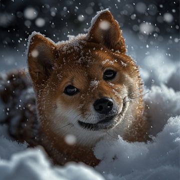 Chiot Shiba Inu dans la neige sur DNH Artful Living