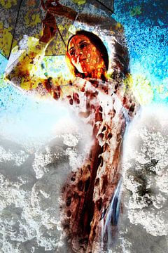 Femme morbide sous un parapluie