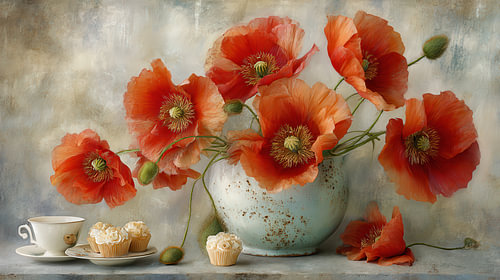 Summer Orange Poppies with a Cup by Joriali Fine Art