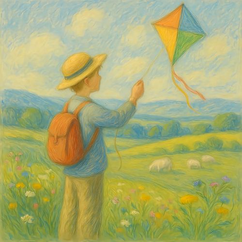 Tenir le vent. Enfant avec cerf-volant. Sur le lâcher-prise, la concentration et l'espace