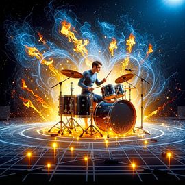 Drummer in fiery background by Digital Art Nederland