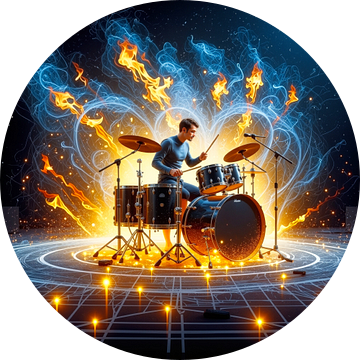 Drummer in vurige achtergrond van Digital Art Nederland