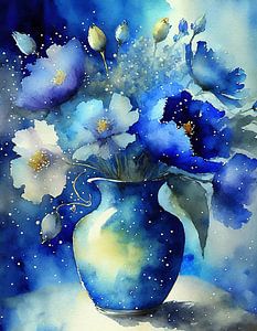 Vase bleu Delft avec fleurs 2 sur Loutje fotografie & styling