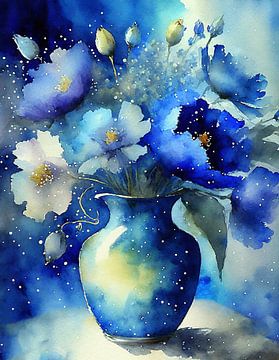 Delfter Blau Vase mit Blumen 2 von Loutje fotografie & styling