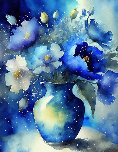 Delfts blauw vaas met bloemen 2