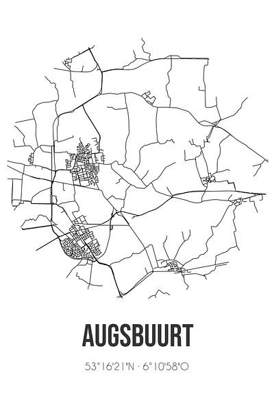 Augsbuurt (Fryslan) | Carte | Noir et blanc par Affiches de lieux