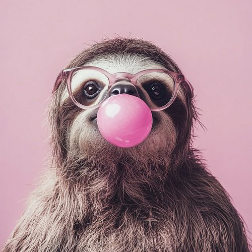 Sloth with pink bubbles