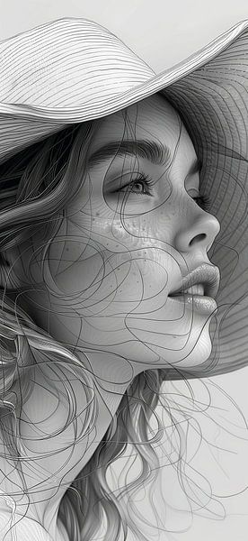 Seitenansicht: Frau mit großem Hut in Line Art von Artz by Mr.JAi