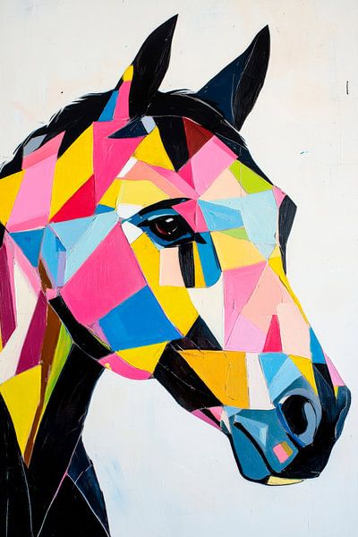 Colourful horse portrait in geometric shapes by Poster Art Shop