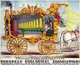 Oude poster van een stoommachine getrokken door een paard uit 1874 van Atelier Liesjes thumbnail