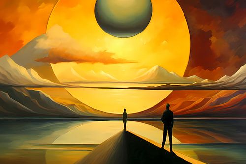Twee Figuren tegen Kosmische Zonsondergang